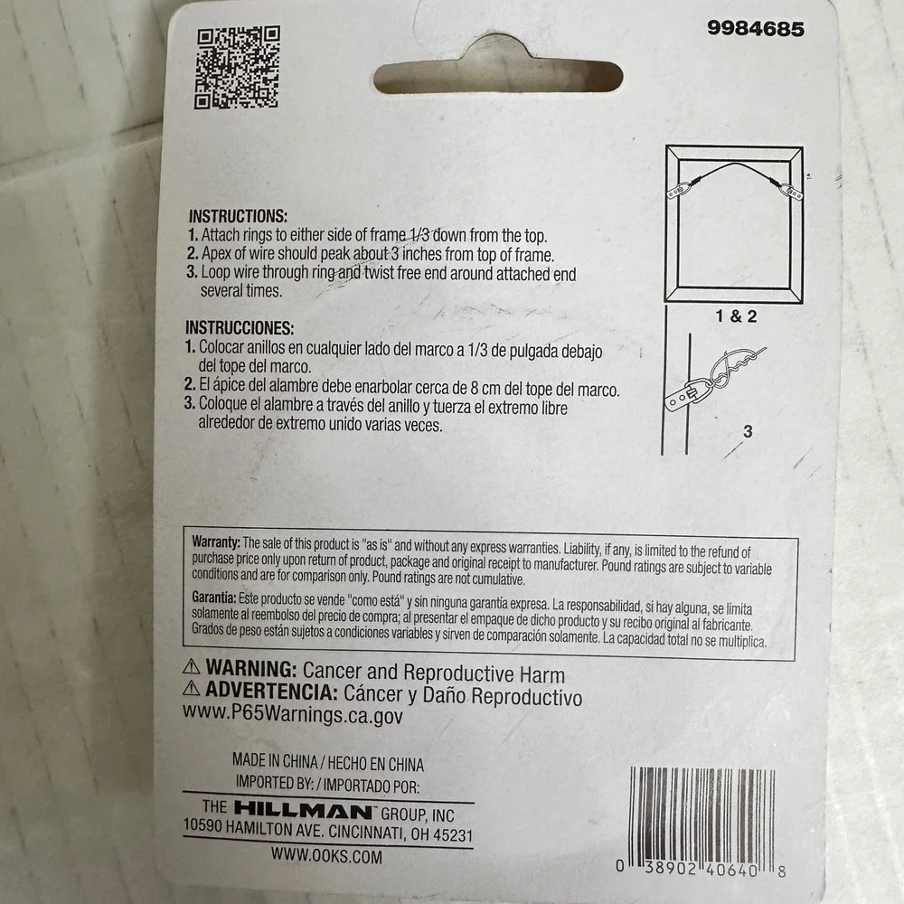 OOK 50 lb Stainless Steel Hanging Wire & 100 lb Picture Wire 9 ft Lot of 2